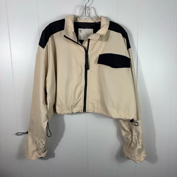 Anthropologie Pilcro Desert Trooper Cropped Bomber Jacket Tan Black Utility L - Image 2