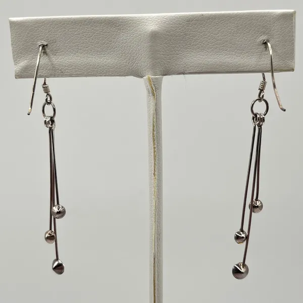 925 Sterling Silver Triple Strand Rhinestone Drop Earrings‎ Linear Tiered Dangle - Image 7