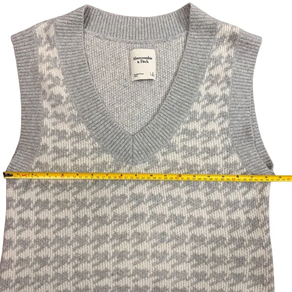 Abercrombie & Fitch Oversized Houndstooth V Neck‎ Sweater Vest Gray White Size S - Image 5