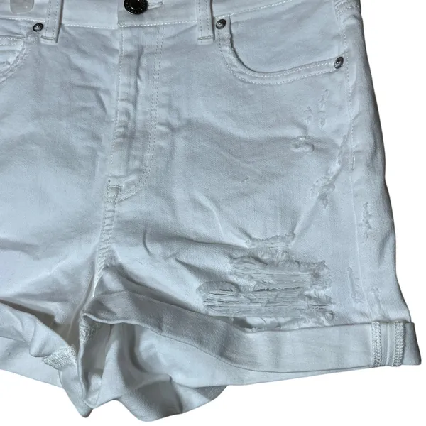 American Eagle White Curvy Hi Rise Shortie‎ Denim Shorts Distressed Size 6 - Image 2