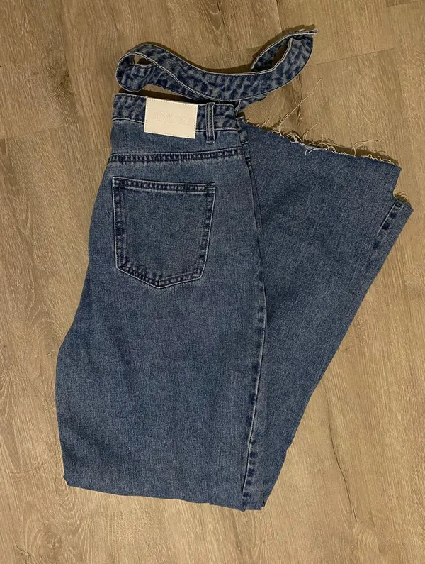Missguided blue double waistband wide straight leg jeans - Image 5