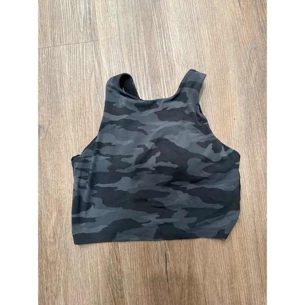 Athleta Conscious Crop Top Camo High Neck Sports Bra Tank Grey‎ Black Small 3661 - Image 3