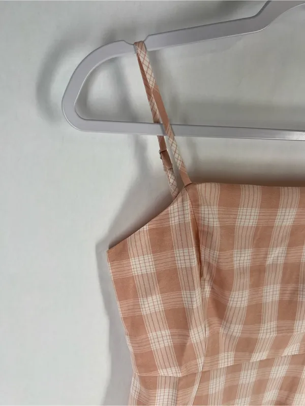 BP Peach Plaid Mini Dress XS Spaghetti‎ Strap Lightweight Back Zip - Image 3