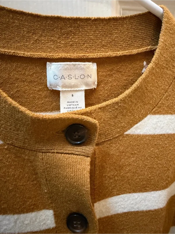 Caslon tan & White Striped Button-Front Cardigan in S - Image 2