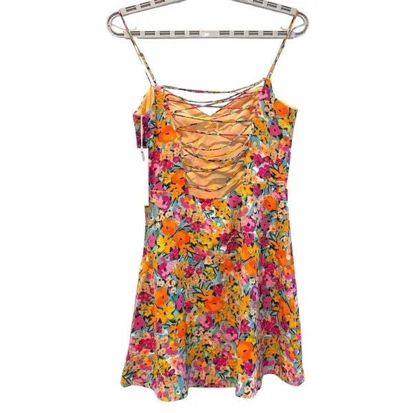 For Love &‎ Lemons Mini Dress Multicolor Floral New Lace Up Back Women Small - Image 2