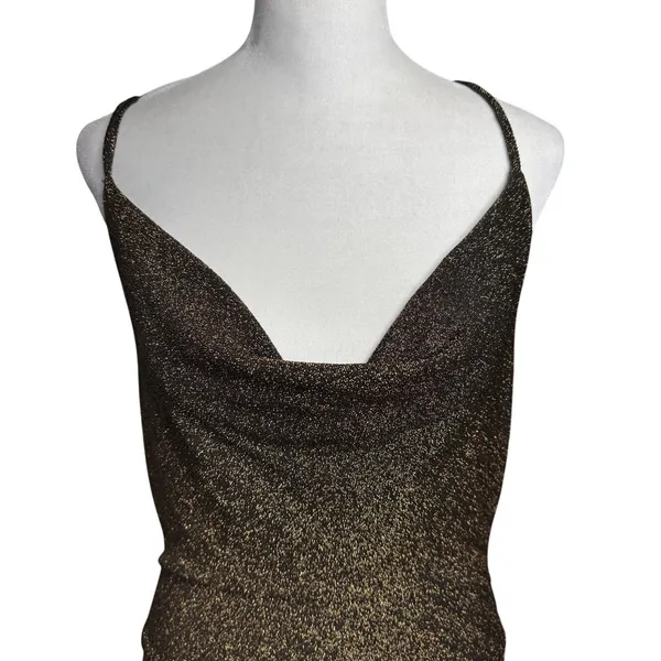 Forever 21 Metallic Bodysuit L Black Bronze Shimmer Cowl Neck NWT - Image 3