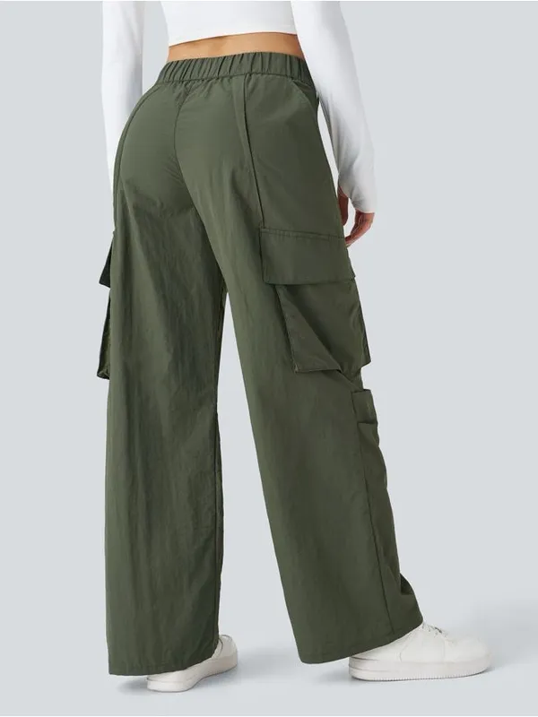 Halara 01HAL.- Mid Rise Button Zipper Side Pocket Wide Leg Baggy Casual Cargo Pants. - Image 2