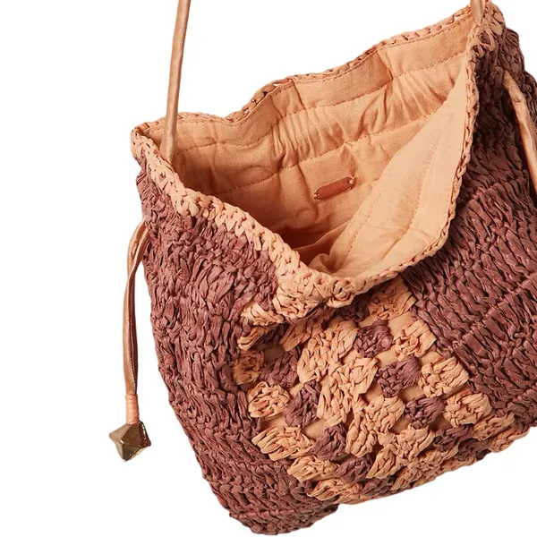NWT Free People Heatwave Mini Crossbody Raffia Bucket Bag Tan Brown Boho - Image 4