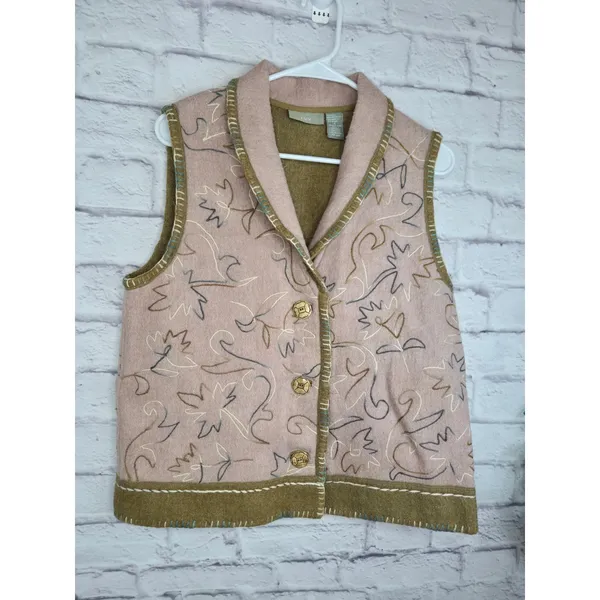 Vintage IVY Wool Blend Embroidered Blanket Vest Shawl Collar Boho Artsy Fall S - Image 2