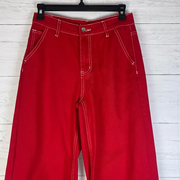 Shein red wide leg jeans womens size XS EUC - Image 2