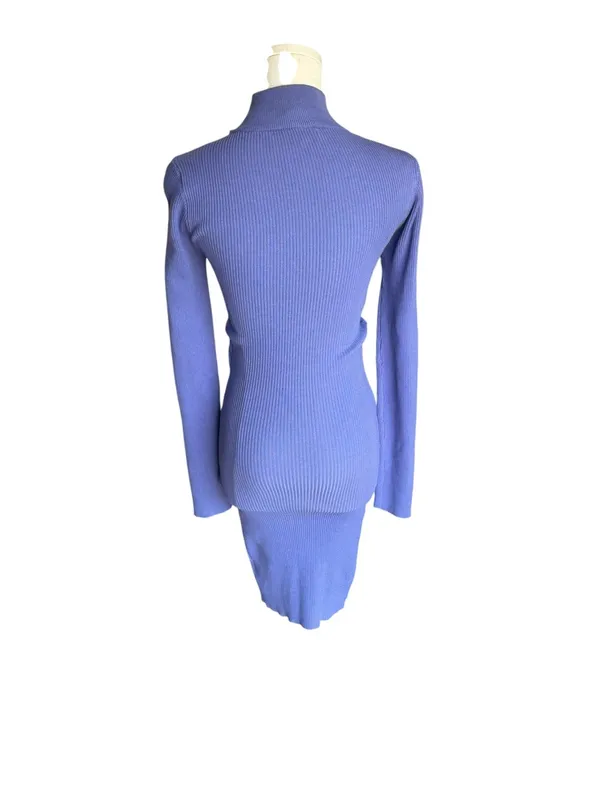 AKIRA - The Good One Cutout Cross Front Ribbed Sweater Mini Dress Purple Sz M - Image 5