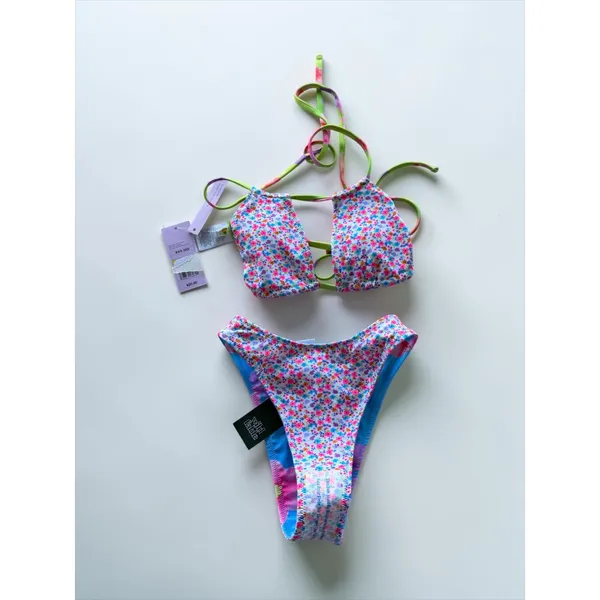 Wild Fable Reversible Floral Bikini Set XXS High Neck Halter Super Cheeky Bottom - Image 2