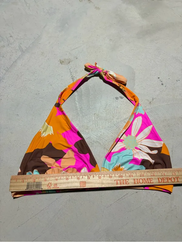 aerie Floral Halter Bikini Top in Pink, Orange & Brown XL - Image 2