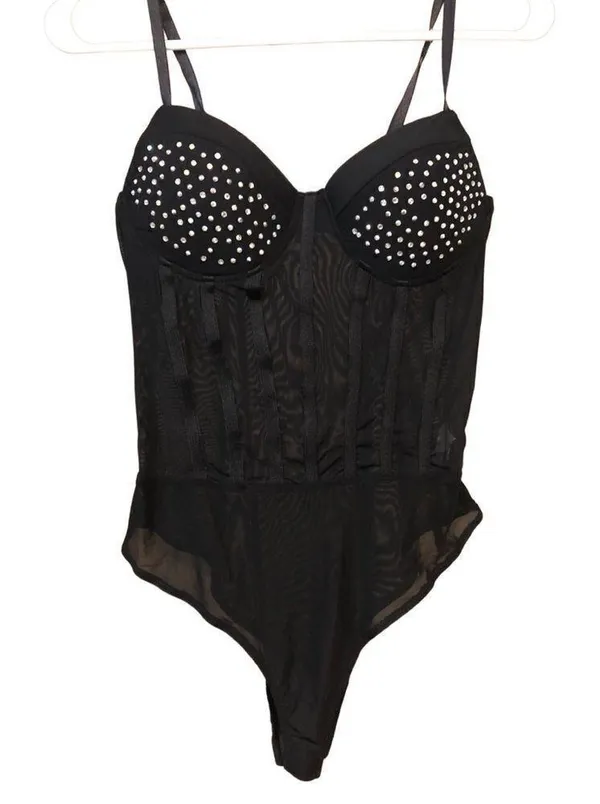 Haute Monde rinestone sheer body suit cami bustier Sz Medium NWT - Image 3