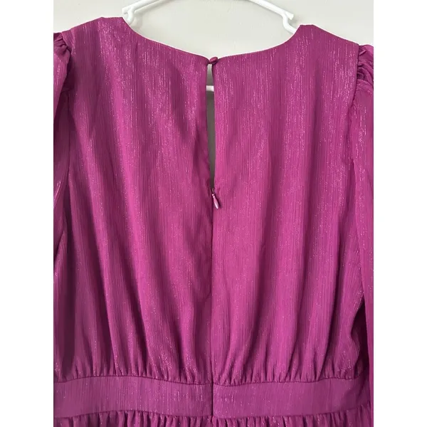 Lulus New Purple Magenta Metallic Sheer Long Sleeve Mini Dress Size Medium Party - Image 9