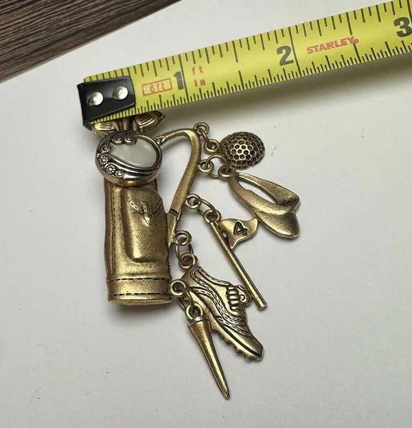 Golf Club Bag With Golfing Charms Brooch Pin Gold Tone - Image 3