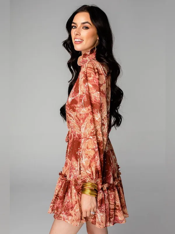 NWT Buddy Love Grace Maple Sugar Ruffle Long Sleeve Mini Dress Size Small - Image 2