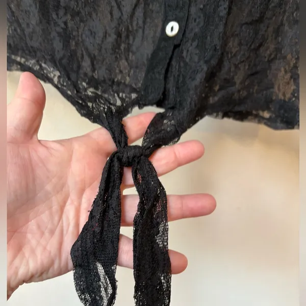 Self Esteem L Whimsigoth Black Lace Crop Top Romantic Goth Tie Front - Image 3