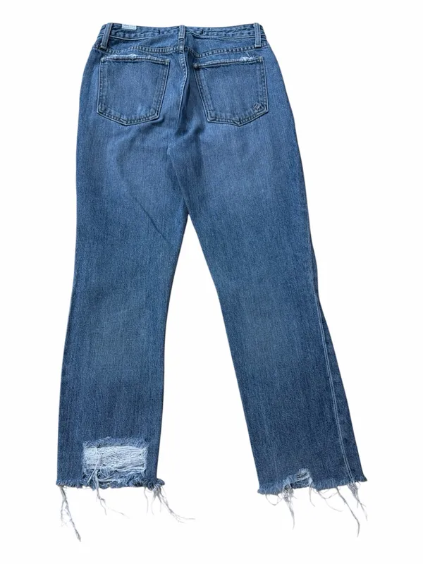 Lovers + Friends Distressed Straight Leg Raw Hem Jeans Medium Wash - Image 2