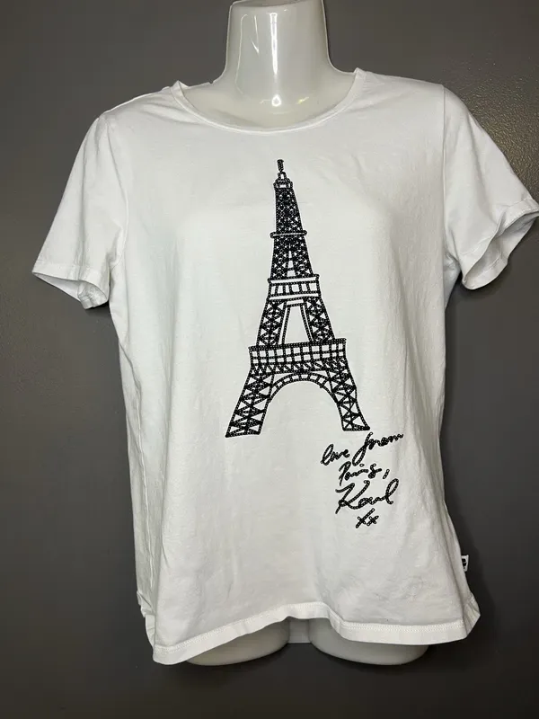 Karl Lagerfeld Paris Shirt Womens Small White Eiffel Tower Graphic Tee Top - Image 2