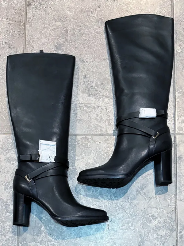 Lauren Ralph Lauren Collins Black Burnished Leather Tall Boot Heel, Size 11, NEW - Image 2