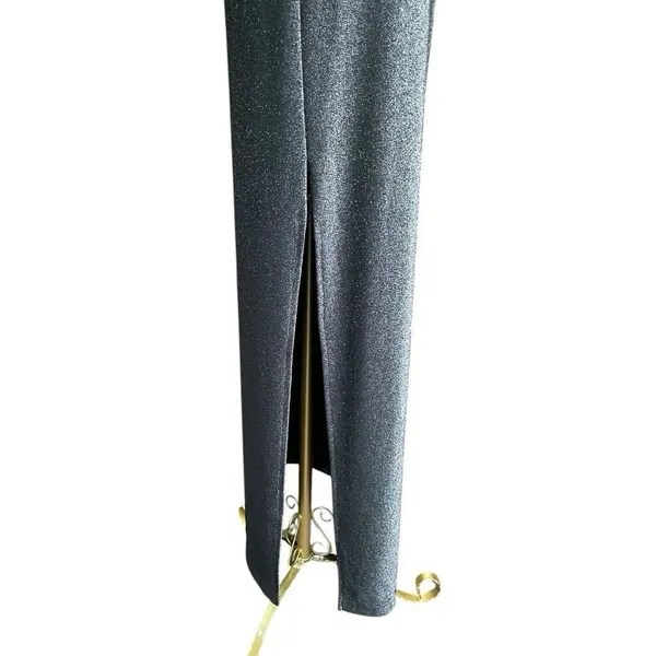 City Triangles Y2K 90s Minimalist Shimmer Open Back Column Maxi Dress Silver Black Size M Read - Image 6