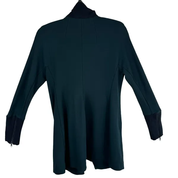 Cabi Renaissance Forest Green Black Asymmetrical Full Zip Mid Length Jacket‎ S - Image 4