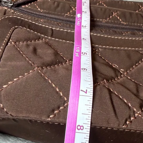 Vera Bradley Brown Microfiber Quilted Shoulder Bag Floral Lining Zip Pockets - Image 11