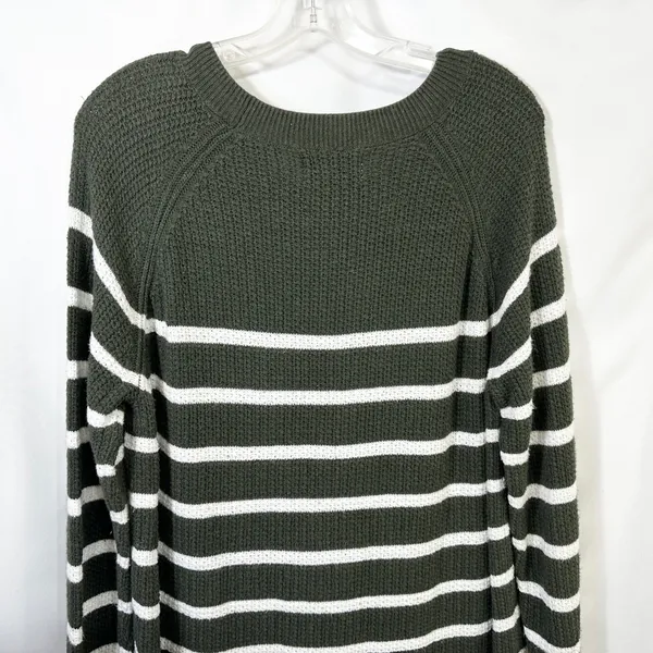 Old Navy XL Sweater Green Striped Crew‎ Raglan Academia Fall Knit Office 810 - Image 6
