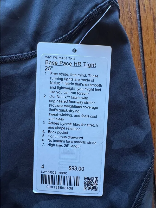 Lululemon Base Pace High Rise 25" Heritage Camo Deep Coal Black Size 4 NWT - Image 4