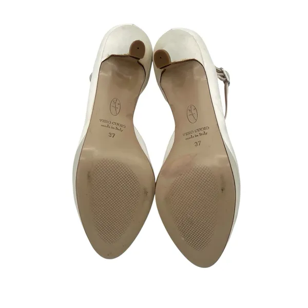 D. Lacquaniti white Satin d'Orsay Mary Jane heels Sz 37 Bridal Luxury Designer - Image 11