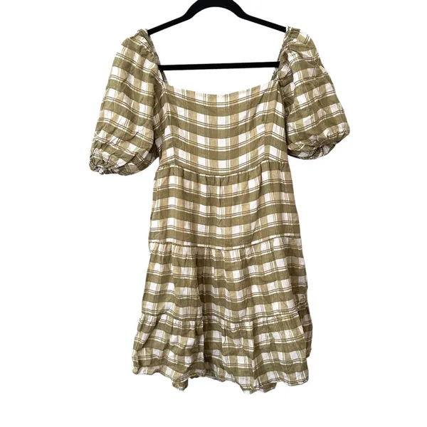 FAITHFULL THE BRAND Leilani Checkered Linen Mini‎ Dress Green Sz 6 - Image 3