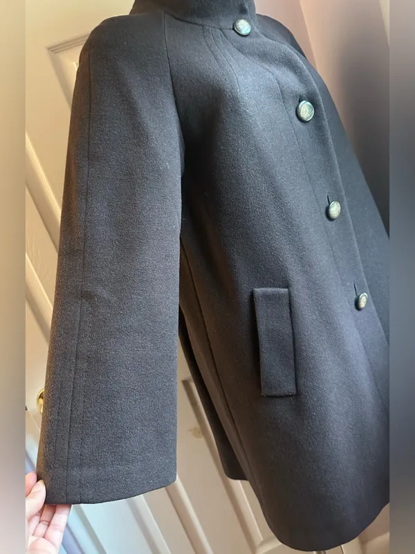 J. JILL Chocolate Brown Wool Blend 4 Big Front Button High Neck Pea Coat Sz S. - Image 9