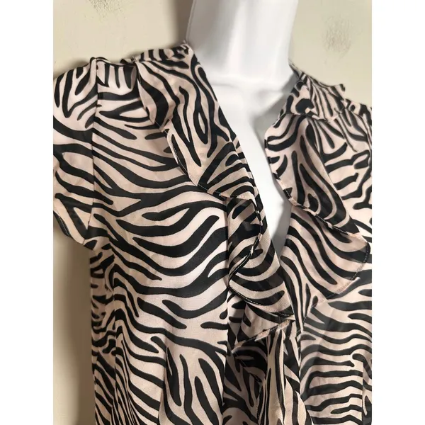 Victorias Secret Zebra Print Ruffle Front Blouse Vintage 2000s‎ Tan Black M - Image 2