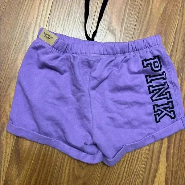 NWT VS Victoria's Secret Pink Amethyst Purple Classic Logo Boyfriend Short S - Image 5