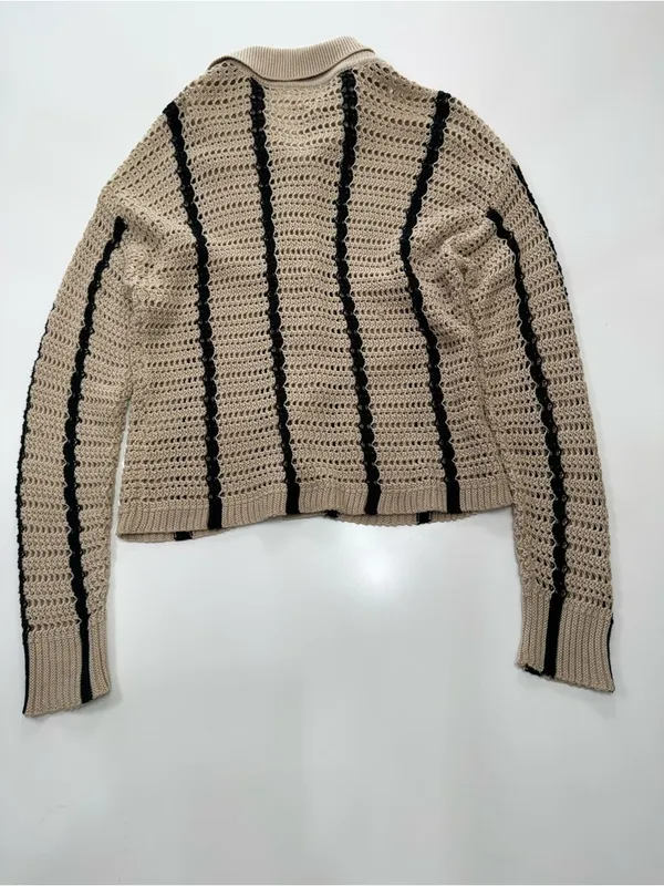 Elan Beige Knit Cardigan with Black Accents - Image 8