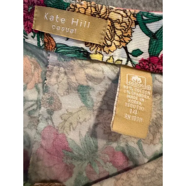 Kate Hill Casual Floral Corduroy Pants Womens Size 14 Straight Leg Multicolor - Image 6