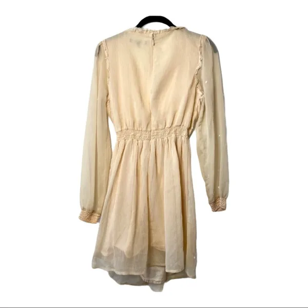 ASOS Sequin Flower Sheer Sleeve Nude Dress Size 6 - Image 8