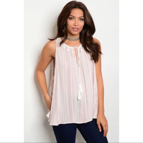 Off White & Mauve Striped Pattern Top Tunic Pink - Image 3