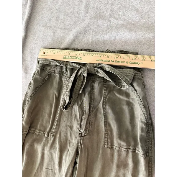 Abercrombie & Fitch Women S Olive Green Paperbag Waist Utility Tapered Pants Tie - Image 2