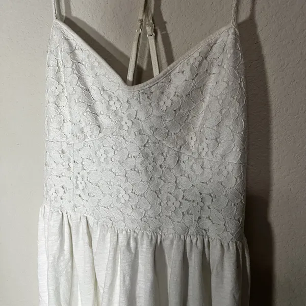 American Eagle Cream Lace Fit and Flare Dress XS Coquette Smocked Cottagecore‎ - Image 2