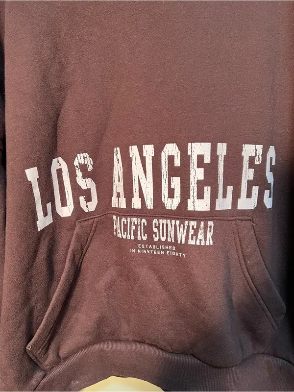 Pacsun Women's Sz Large Pacific Sunwear LA Texture Hoodie Chocolate Brown Cotton - Image 7