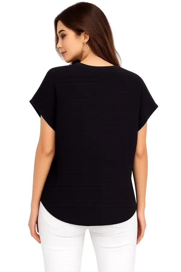Anne Klein Textured Black Short Sleeve Blouse Women’s Medium - Image 2