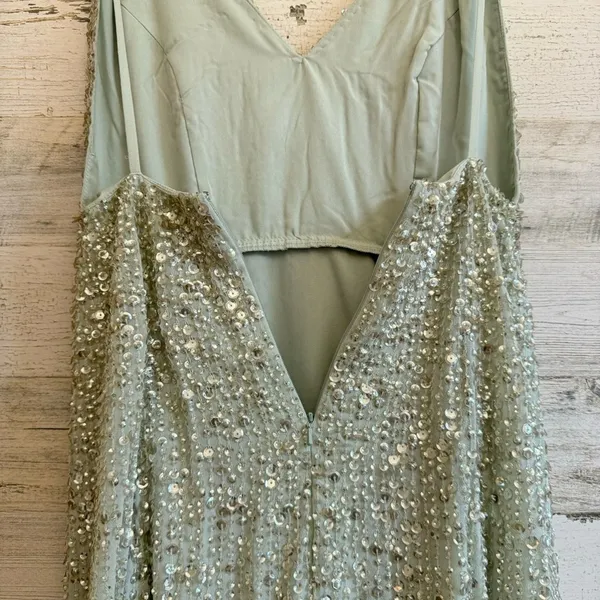 NWT ASOS Embellished Cami Midi Dress in Sage Green Sz4 A-line Fit & Flare Sequin - Image 12