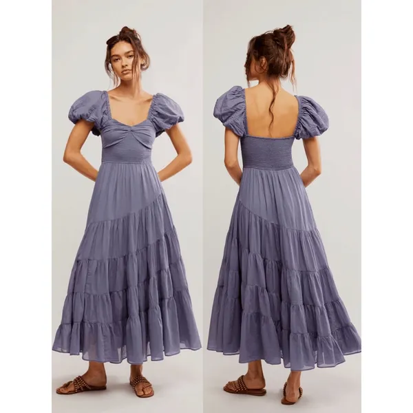 Free People Dainty Ethereal Sundrenched Short Sleeve Maxi Size XL Plum Dust - Image 2