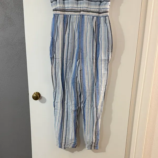Polagram Blue and White Striped Short-Sleeve Jumpsuit - Image 7