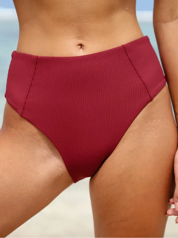 Berlook High Waist Full Coverage Bikini Jacquard Medium Red - Image 4
