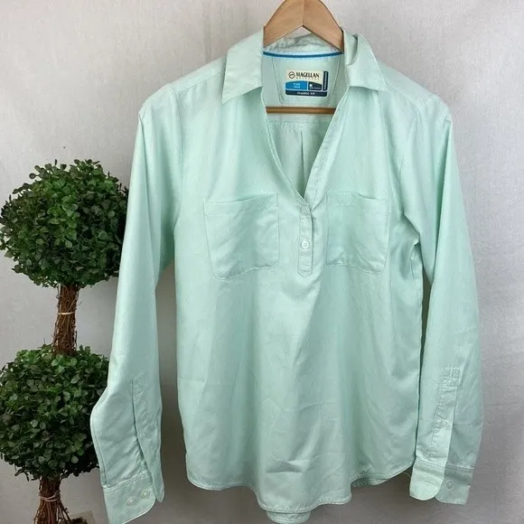 Magellan Women's Blue & White Classic Fit Fish Gear Long Sleeve Sport Top M - Image 2