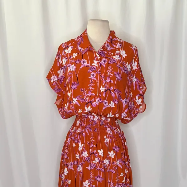 Anthropologie COREY LYNN CALTER Clementine Floral Midi Dress Smocked X-Small - Image 3