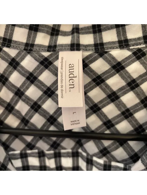 Auden NWT Women's Flannel Black White Checkered Top Shorts Pajama Set Size L - Image 6